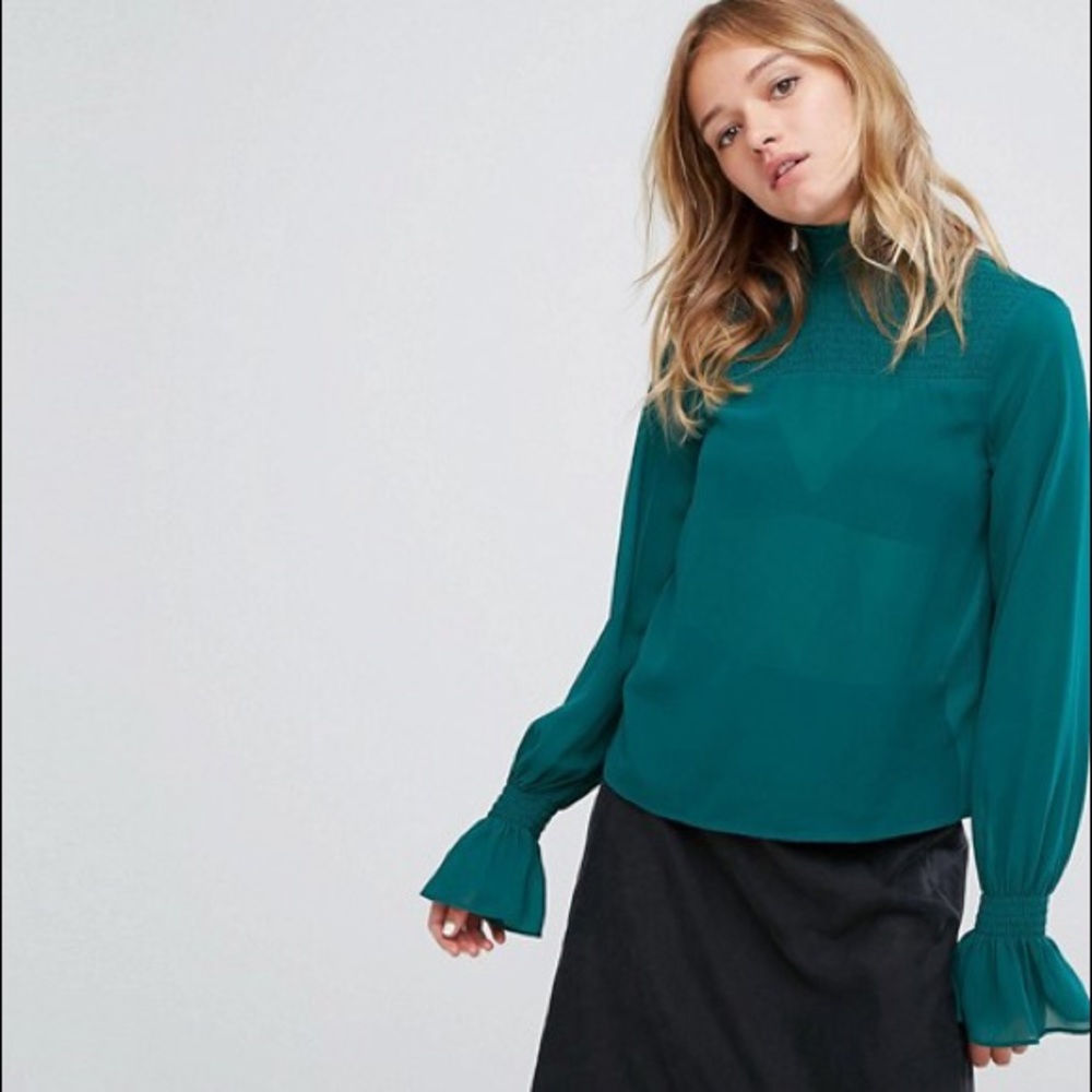 Monki ASOS Ruffle Neck and Sleeve Top